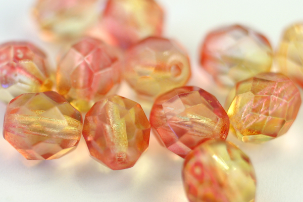 1 STRAND - (25pcs) 8mm DUAL COATED FUSCHIA LEMON FIREPOLISH FACETED CZECH GLASS ROUND BEAD CZ106-1ST